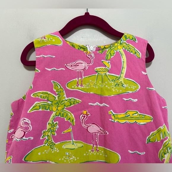 Lilly Pulitzer Vintage White Label Girls Island Flamingo Dress, Pink/Green, 8 - Picture 4 of 8